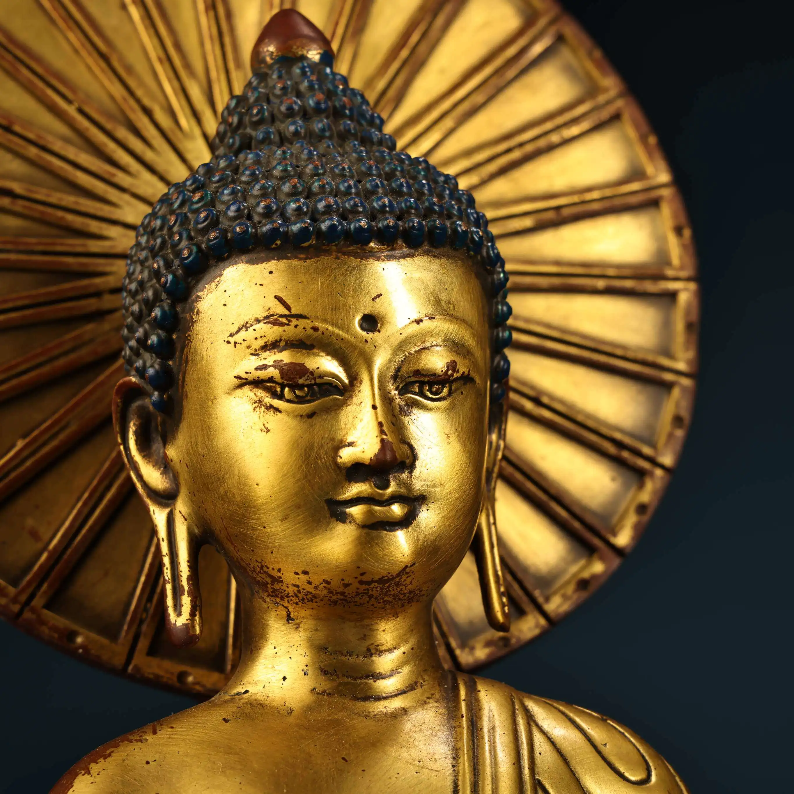 Pure Copper Gold Gilt Vairocana Buddha Statue Vintage Home Altar Decor Figurine Handmade