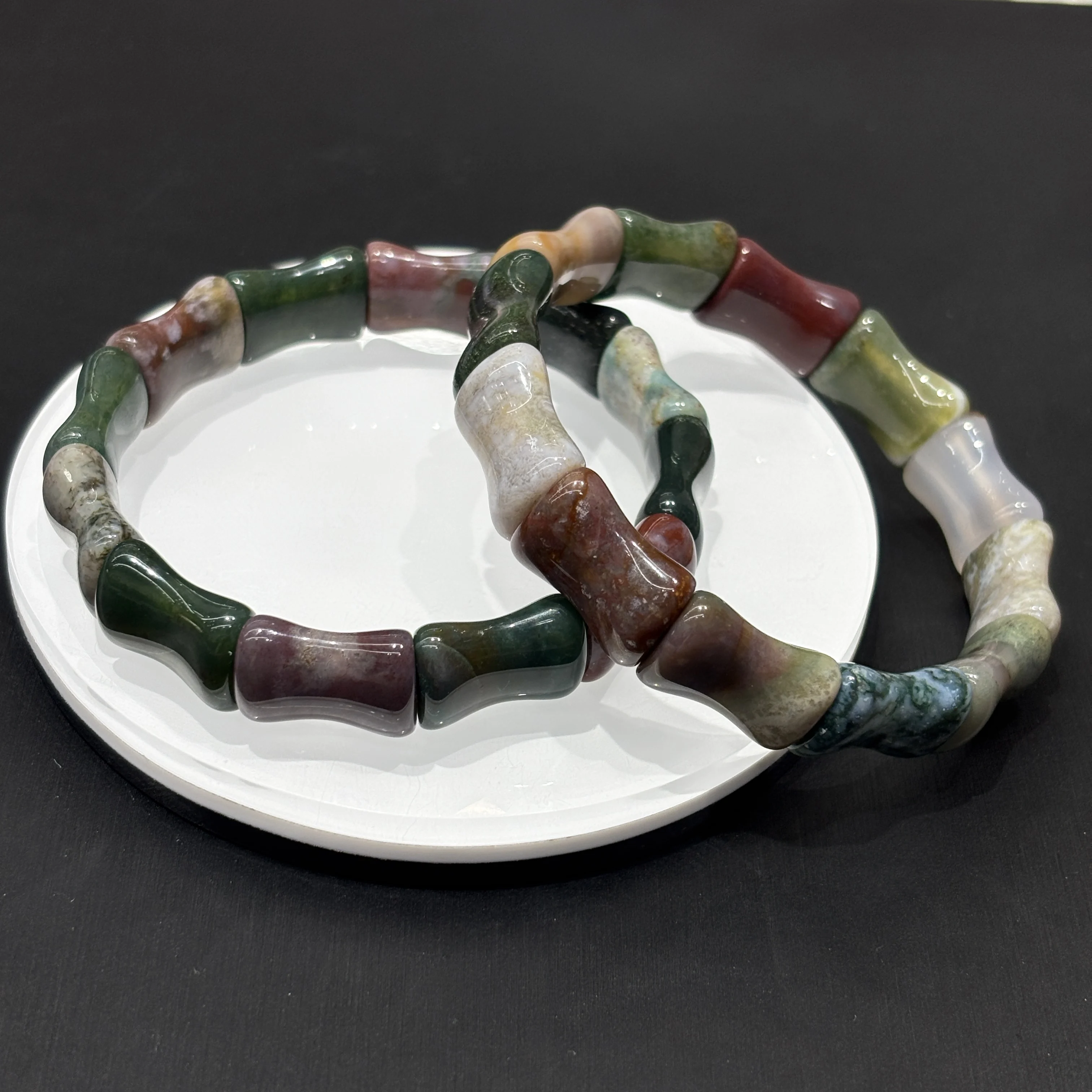 

Natural Ocean Jasper Bamboo-Shaped Bracelet,Multi-Tone "Hand Row" Design,Artistic Gemstone Jewelry,Leisure Wea,Trendy Wristwear