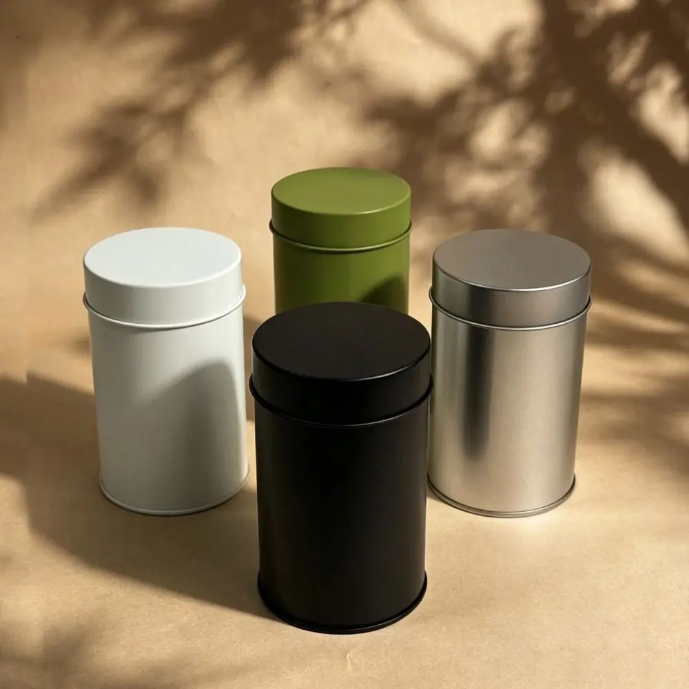 Double Seal Lid Tinplate Tea Canister Moisture-resistant Drop-resistant Tea Storage Tin Dust-resistant Cylindrical Tea Can