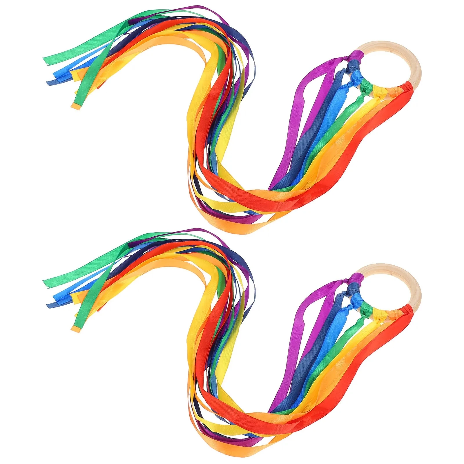 Anneau en bois Montessori, cerf-volant à main, rubans de gymnastique arc-en-ciel, cadeaux de fête d'anniversaire pour enfants, Kinder Spiele Juegos Para Fiestas, 2 pièces