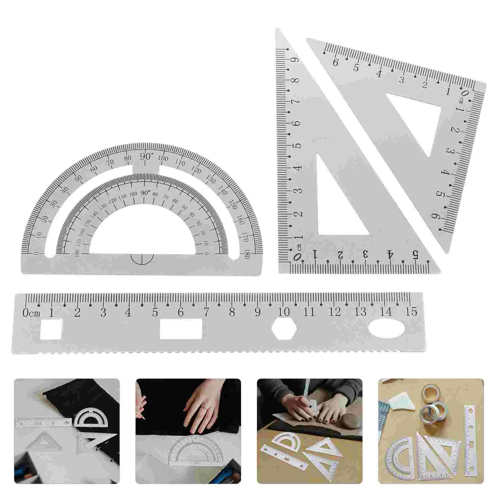 1 Set of 4PCS DIY Metal Ruler Sturdy Office Metal Ruler Ruler Stationery Set Triangular Plate Protractor Testing Ruler for