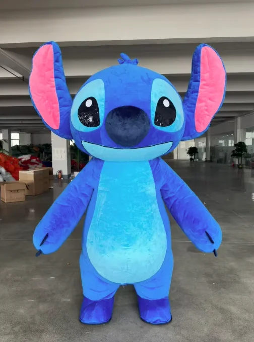 Blaues Lilo & Stitch Aufblasbares Kostüm Maskottchen 2m 2,6m Aufblasbarer Panda & Eisbär Anzug für Halloween-Gehaufführungen
