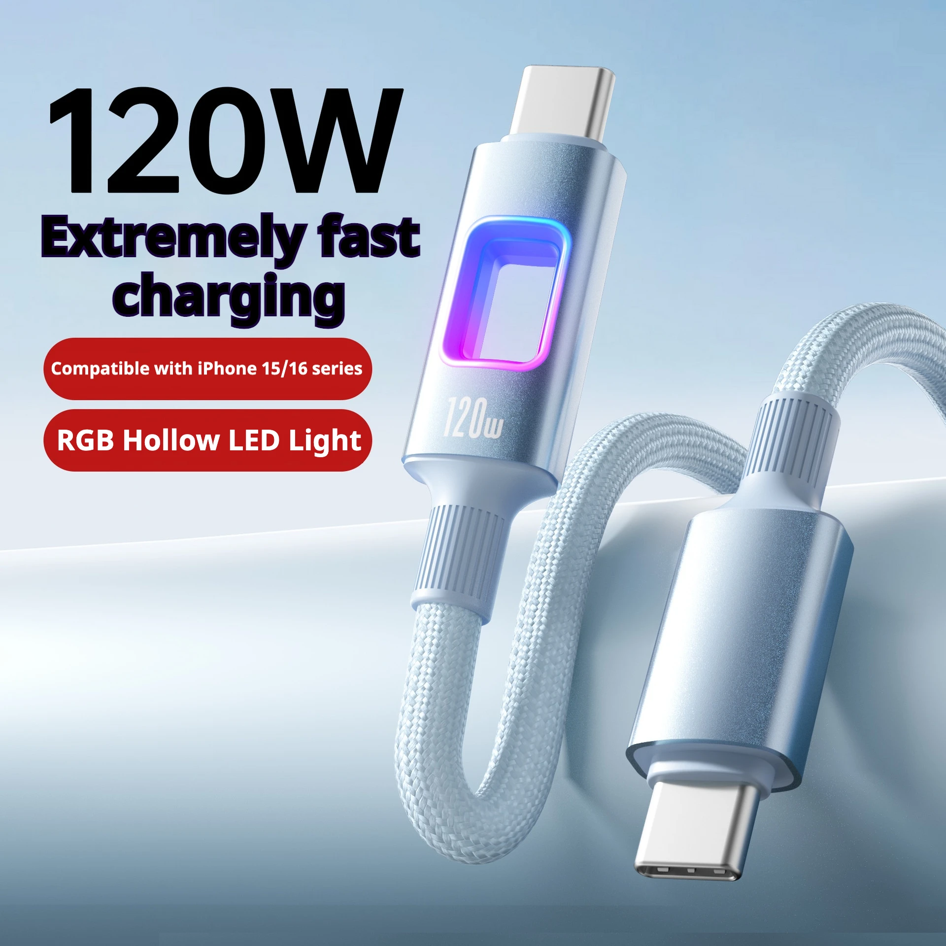 

120W USB Type A C cable digital display quickly transmits data rope to USB C t type c for Samsung, Xiaomi, Huawei mobile phones