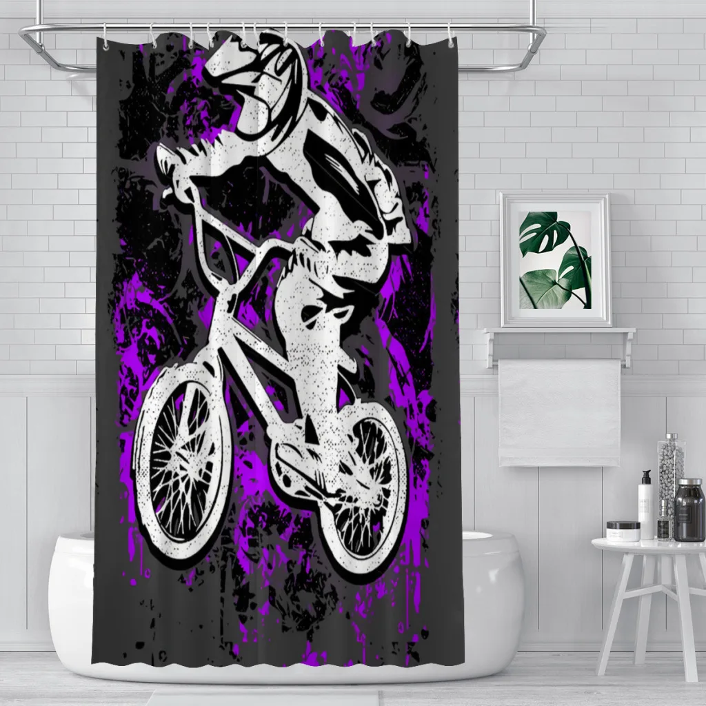 Purple Bmx Apparel Bathroom Shower Curtains Bicycle Bike Cycling Waterproof Partition Curtain Designed Home Decor Accessories