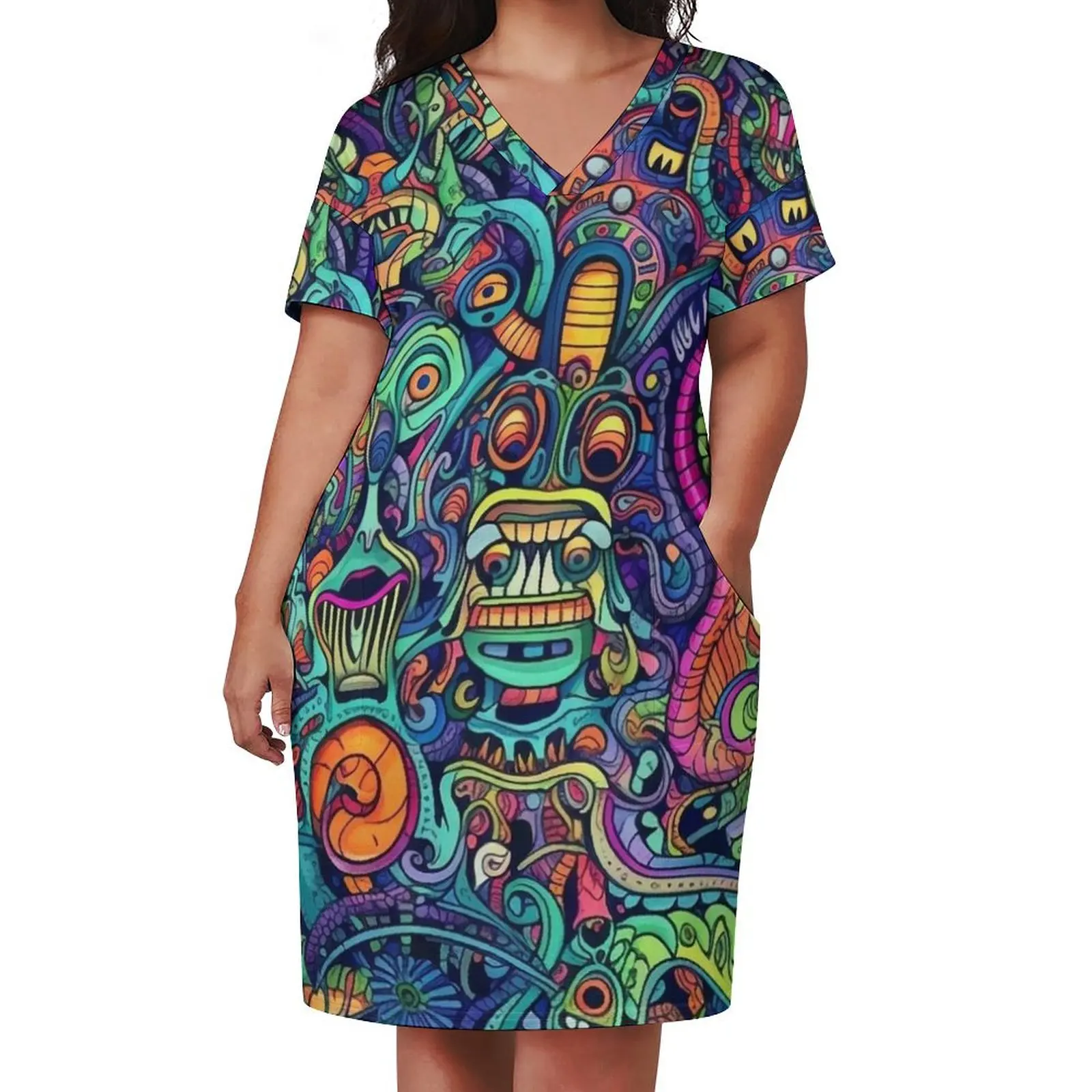 Alien Doodle Pattern Loose Pocket Dress ladies dresses for women 2024 evening dresses luxury 2024 evening dress ladies