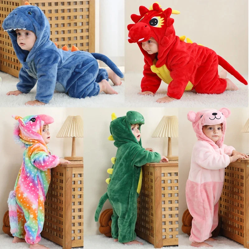 Pijamas Kigurumi para niños y niñas pequeños, ropa de dormir para niños de 1 a 4 años, peleles de invierno para bebés, ropa de franela cálida, Onesies de animales