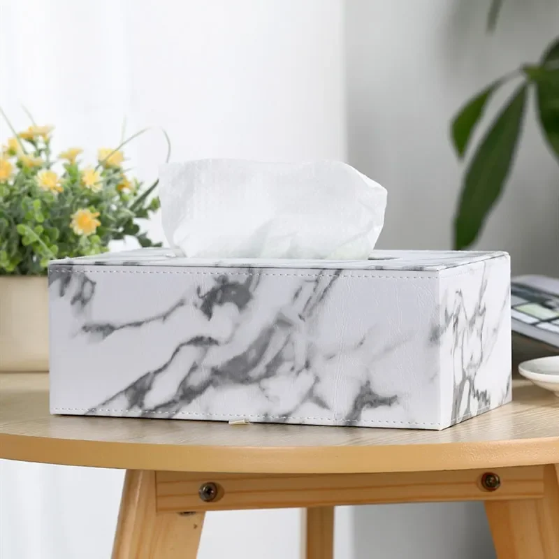 Nordic Marbling Leather Tissue Boxs Living Room Bedroom Desktop Tissue Holder Bathroom Draw Paper Storage Box Home Decoration