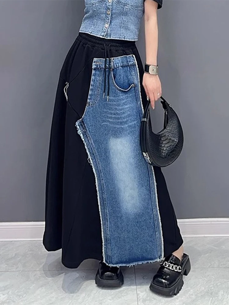 Max LuLu 2023 Autumn Fashion Streetwear Womens Fashion Luxury Loose Denim Patchwork Skirt Ladies Casual Elegant Cotton Clothes