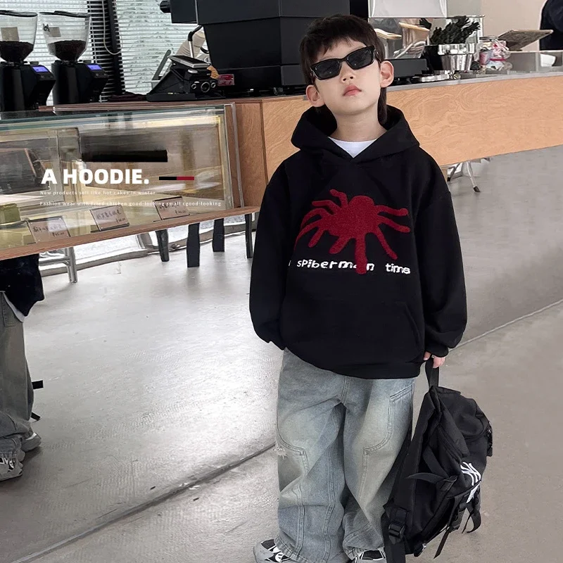 Kid Hoodie Top 2024 Children Autumn Weaving Children Clothing Handsome Big Children Top Three-dimensional Hooded Boy Hoodie