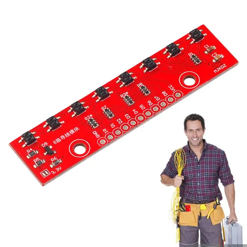 Rastreamento Módulo Sensor Detector Vermelho, Módulos Seguidor, 8-Bit Detection Board, Material PCB com 8 sensores para detecção, 3.3V-5V