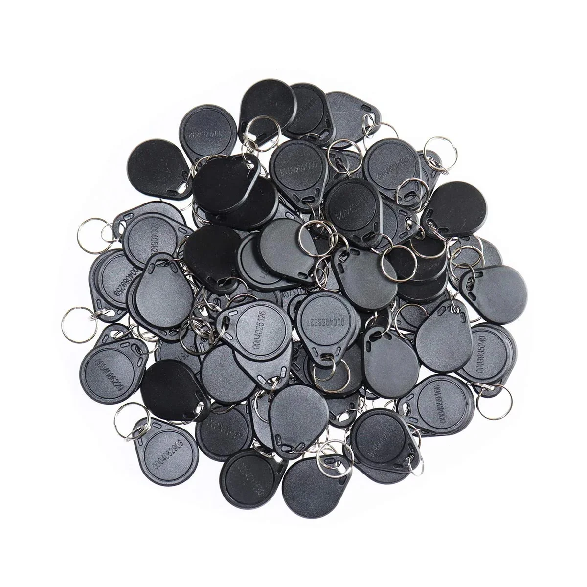 100Pcs 125KHz EM4100 RFID Tag Keyfob Black Waterproof Read Only ID Token Keychain Access Control Time Attendance Office System