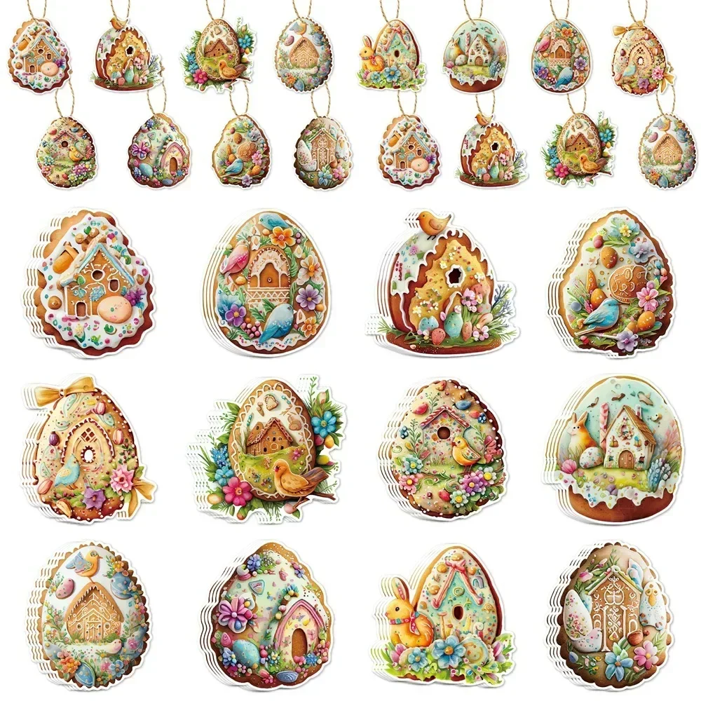 

12pcs Easter Colourful Eggs Hanging Pendant Easter Bunny Cute Rabbit Chick DIY Paper HangingTag Happy Easte Day Party Decor 2025