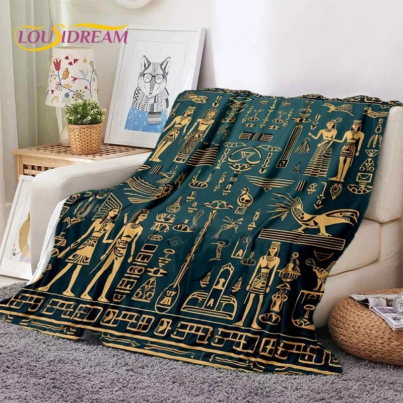 

Pharaoh Hieroglyphic Egyptian Mythology Soft Flannel Blanket for Beds Bedroom Sofa Picnic,Throw Blanket for Outdoor Leisure Gift