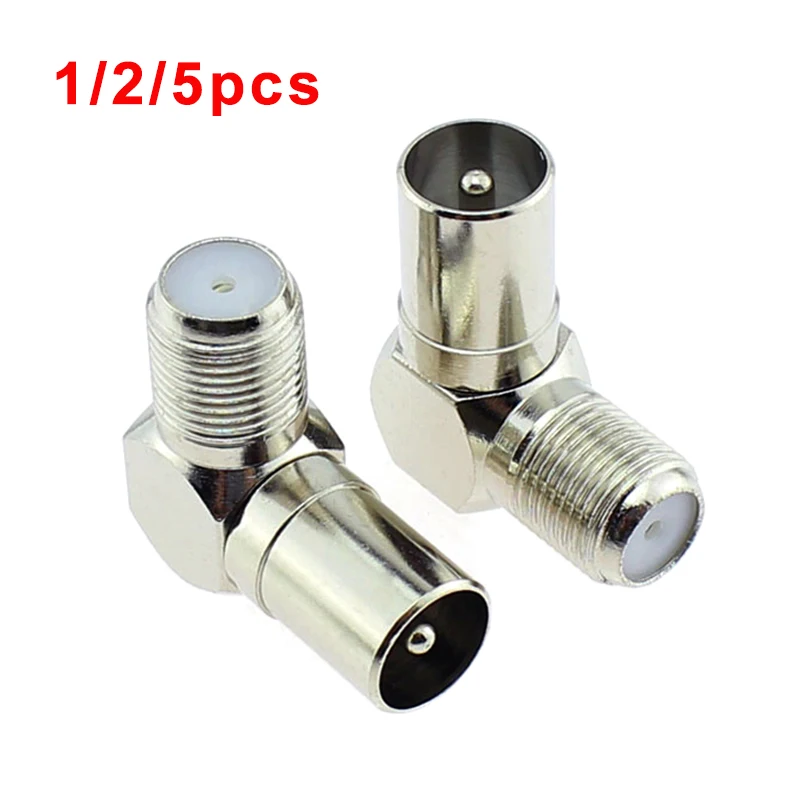 

1/2/5pcs Copper F-Type Female to RF TV Male Plug Right Angled 90 Degree TV IEC Aerial Adapter Connector Coaxial Plug