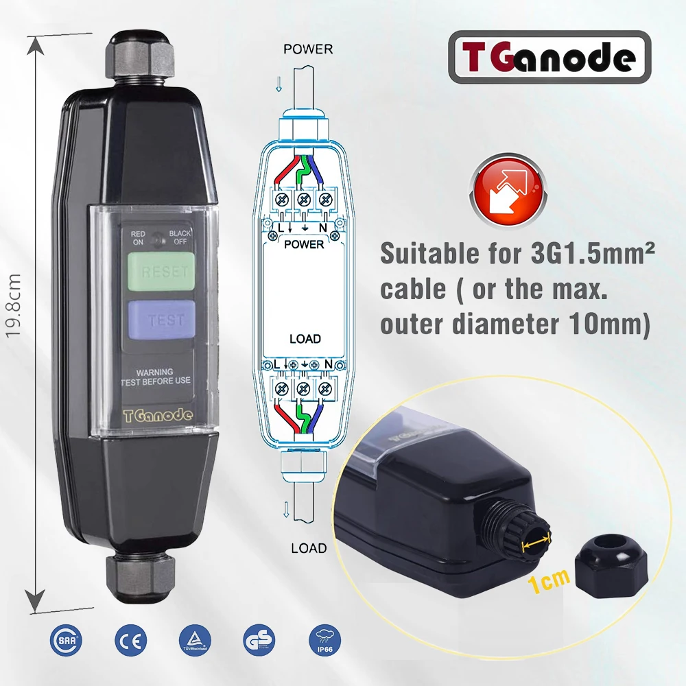 Rewireable RCD Safety Protector,Used For Building Construction,Power Tools,Work in Damp Environment Electric shock protection