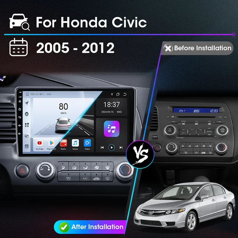 10 بوصة أندرويد السيارات Carplay راديو السيارة لهوندا سيفيك 8 2005 - 2012 السيارات نظام ذكي الوسائط المتعددة 4G الملاحة لتحديد المواقع #2