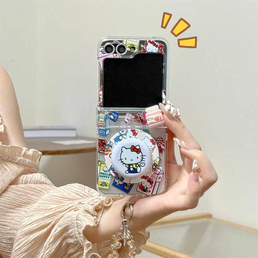 

Korean New Hellokitty Lovely Anti-fall Cover Funda For Samsung Z Flip 6 Flip 7 flip 5 6 7 Cover INS Cute Shockproof Phone Case
