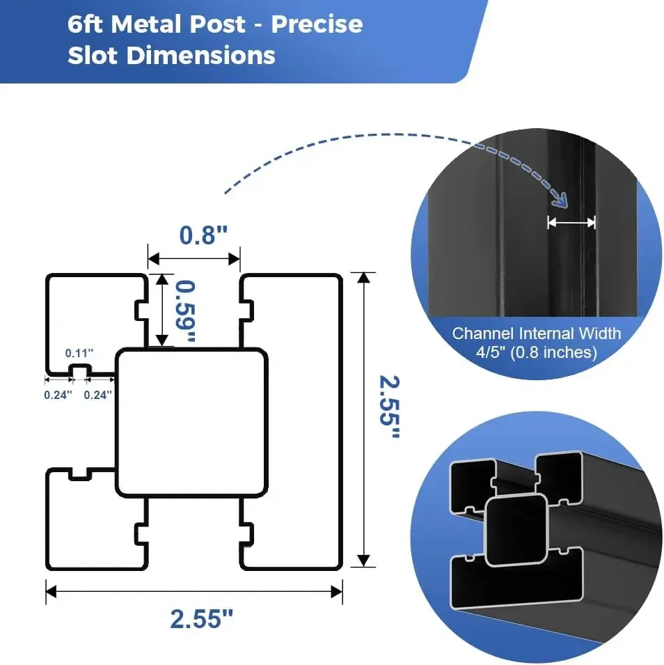 6FT Heavy Duty Aluminium Fence Post, No Dig Metal Post for Outdoor Privacy Fence Panels Compatible with Wood Slats and Composite