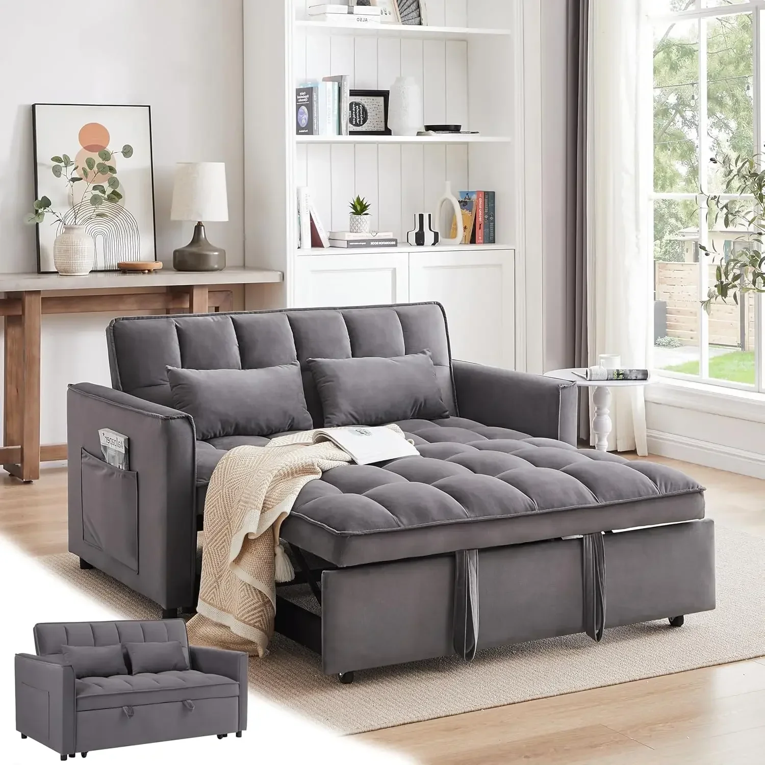 3 in 1 Pull Out Convertible Sofa Bed - 55