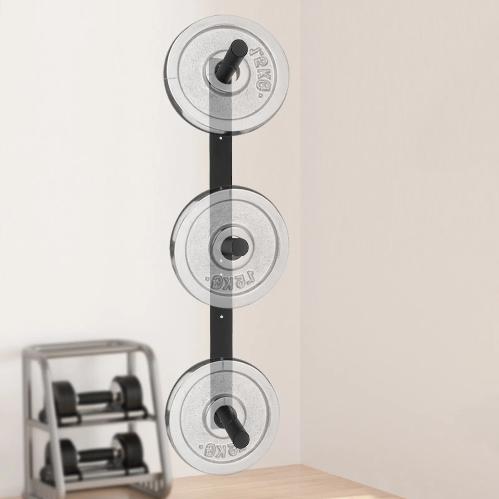 

Настенная стойка для хранения грузовых дисков для домашнего спортзала с 3 креплениями и грузоподъемностью 350 фунтов, компактный дизайн