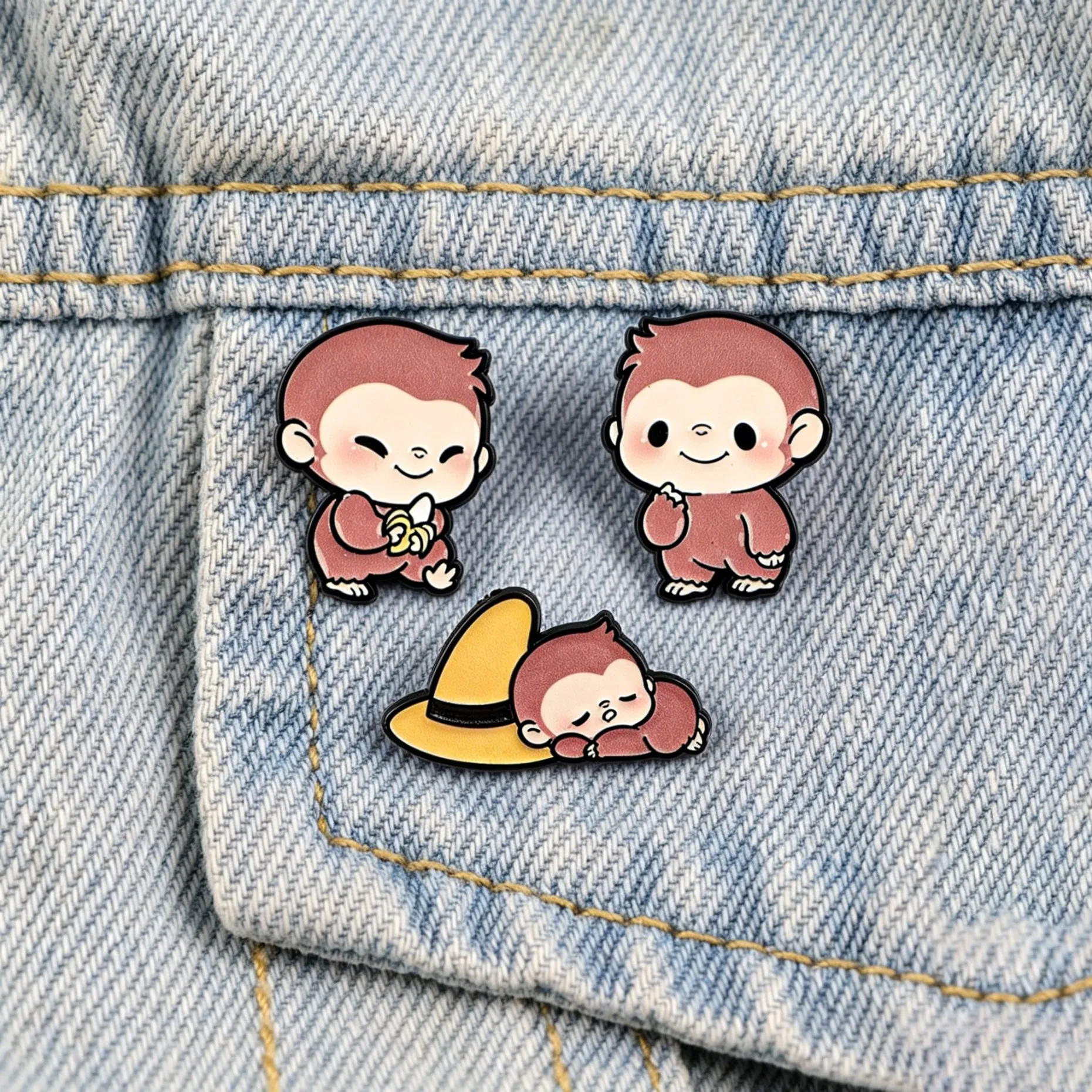 Cute Curious Monkey Enamel Pins Kawaii Cartoon Animal Brooches Lapel Badges Funny Jewelry Gifts for Backpack & Jeans