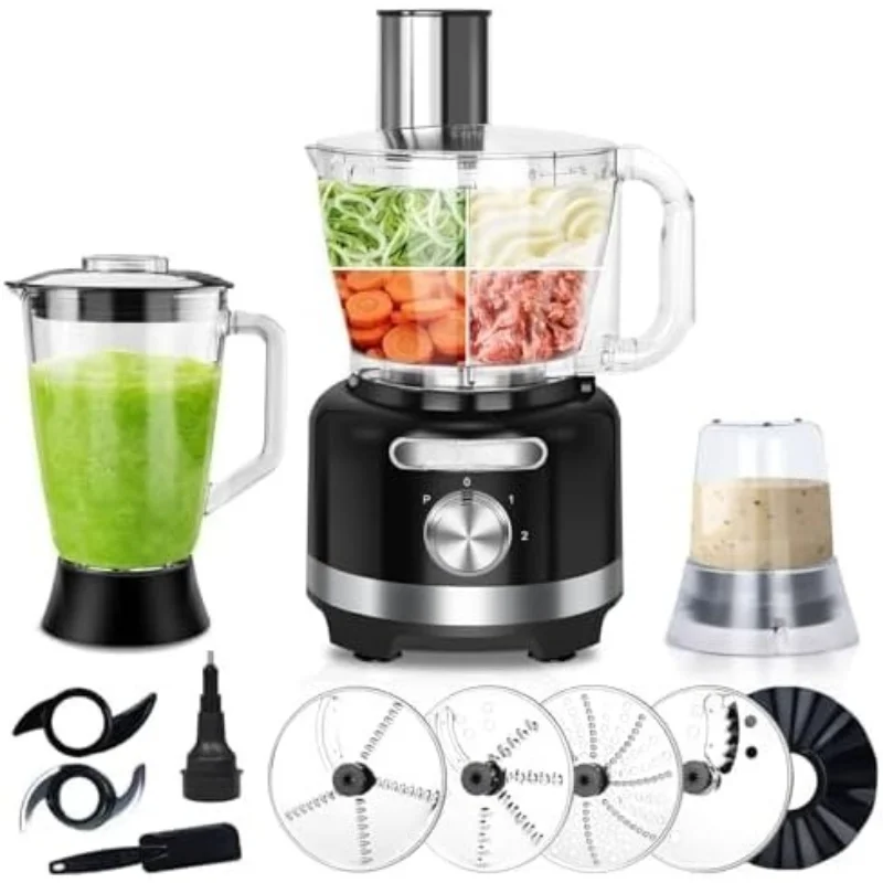 

16 Cup Food Processors,11-in-1 Multifunction 3.8L Vegetables Chopper for Home Use,Black,600W (16 Cup+50 oz Glass Blender+