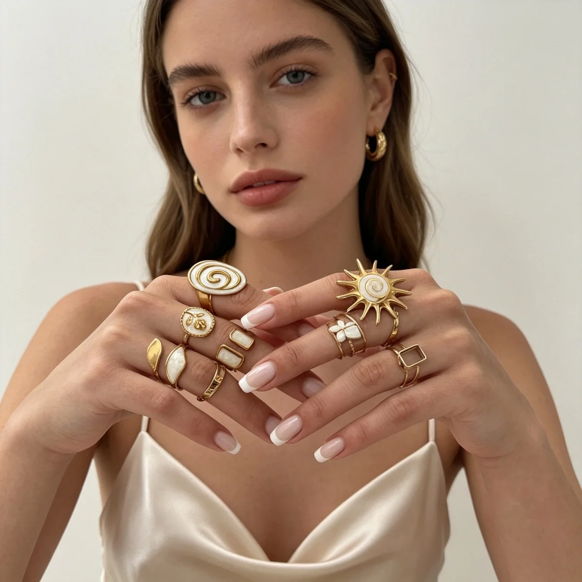 Edelstahl-Emaille-Spiral-Geometrie-Fingerringe für Damen und Herren, Vintage Französische Sonnen-Blatt-Blumen-Ringe, Modeschmuck für Partys. – Detail 8