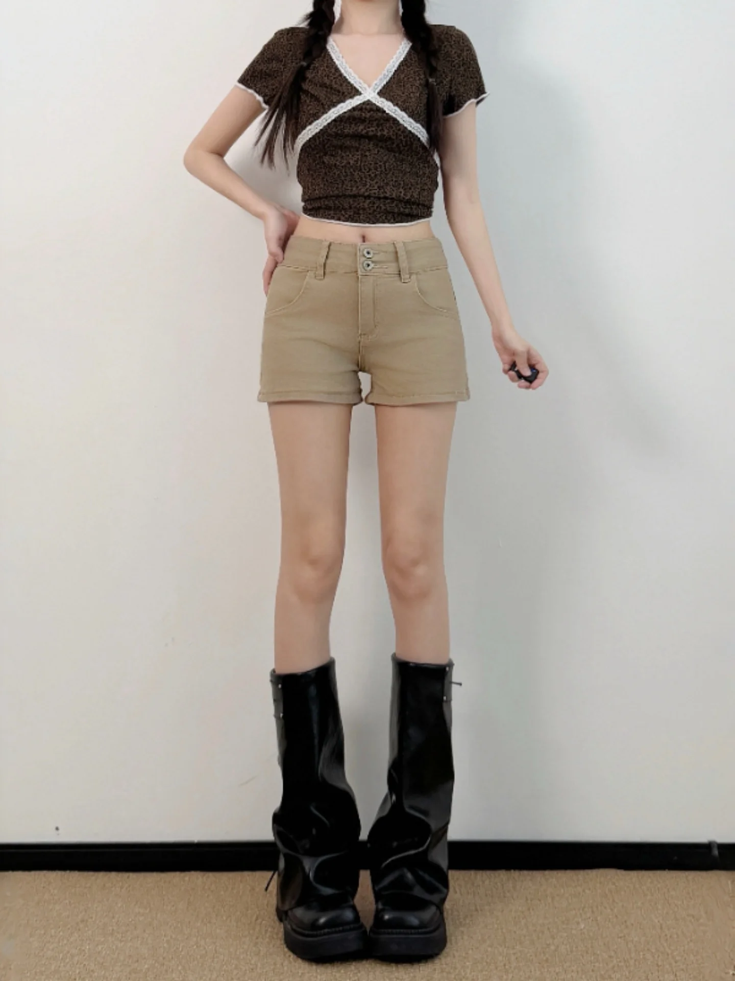 American Y2K Denim Super Short Shorts Women's Summer New Design Multi-Buckled Slimming High Waist Bodycon Hot Shorts
