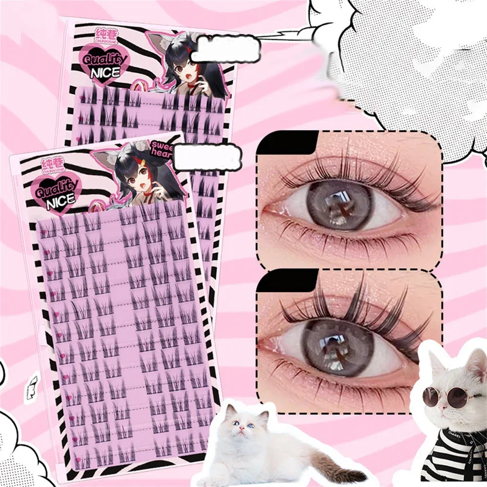 12줄 리틀 데빌 인조 속눈썹 대용량 자연스럽고 두꺼운 만화풍 가짜 속눈썹 연장 DIY 한국 아이돌 아이 메이크업