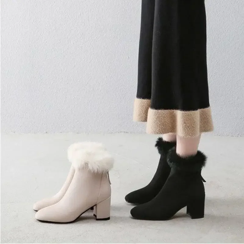 Booties Furry Fleece-Lined Warm Black Female Short Shoes On Offer New Rock Comfortable and Elegant Autumn In Women's Ankle Boots view 5
