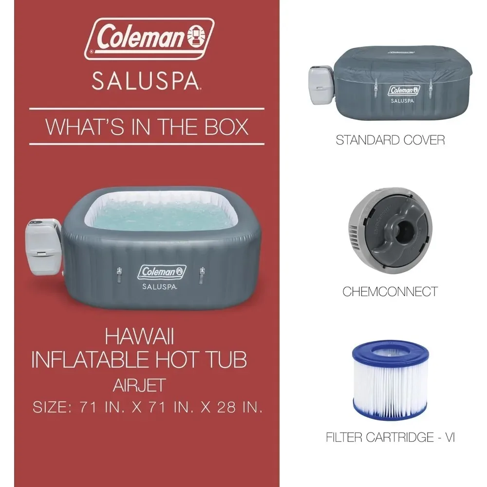 SaluSpa AirJet 4 إلى 6 أشخاص حوض استحمام ساخن قابل للنفخ مربع سبا خارجي محمول مع 140 طائرة هوائية مهدئة و - تخفيضات كبيرة #5