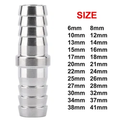 304 aço inoxidável duplo conector farpado, 2-Way Iguais, Encaixe de tubulação reta, Pagoda Joint, Mangueira Barb, 6, 8, 10-41mm