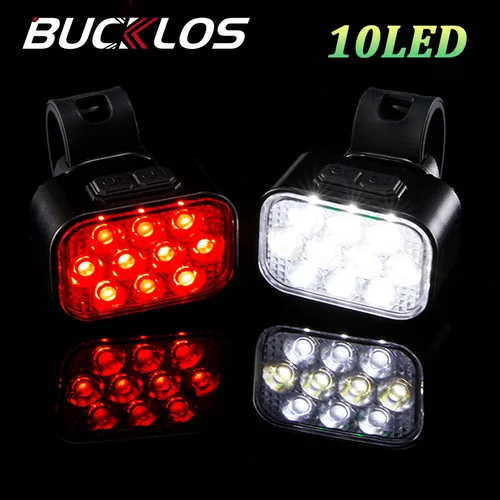 Imagen 1 del producto BUCKLOS-Juego de luces delanteras y traseras para bicicleta, faro con carga USB, resistente al agua, luz trasera LED para ciclismo, piezas de bicicleta