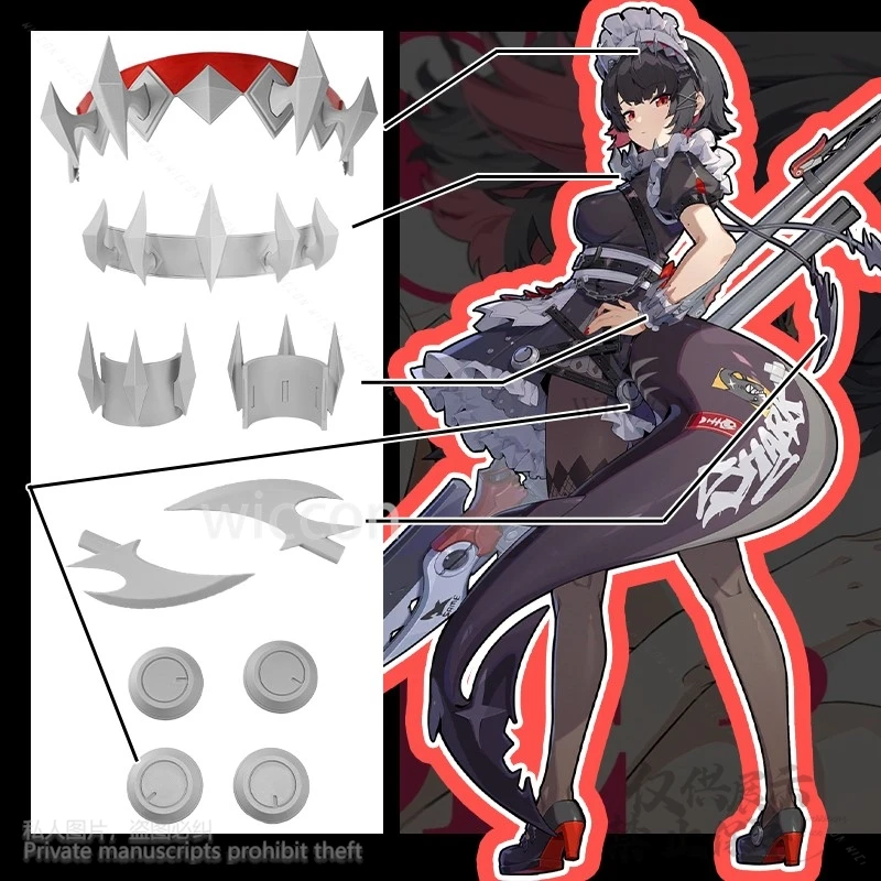 Juego de Anime Zenless Zone Zero, disfraz de Ellen Joe, tocado de ácido poliláctico 3D, accesorios de pulsera, Jirai Kei Girls