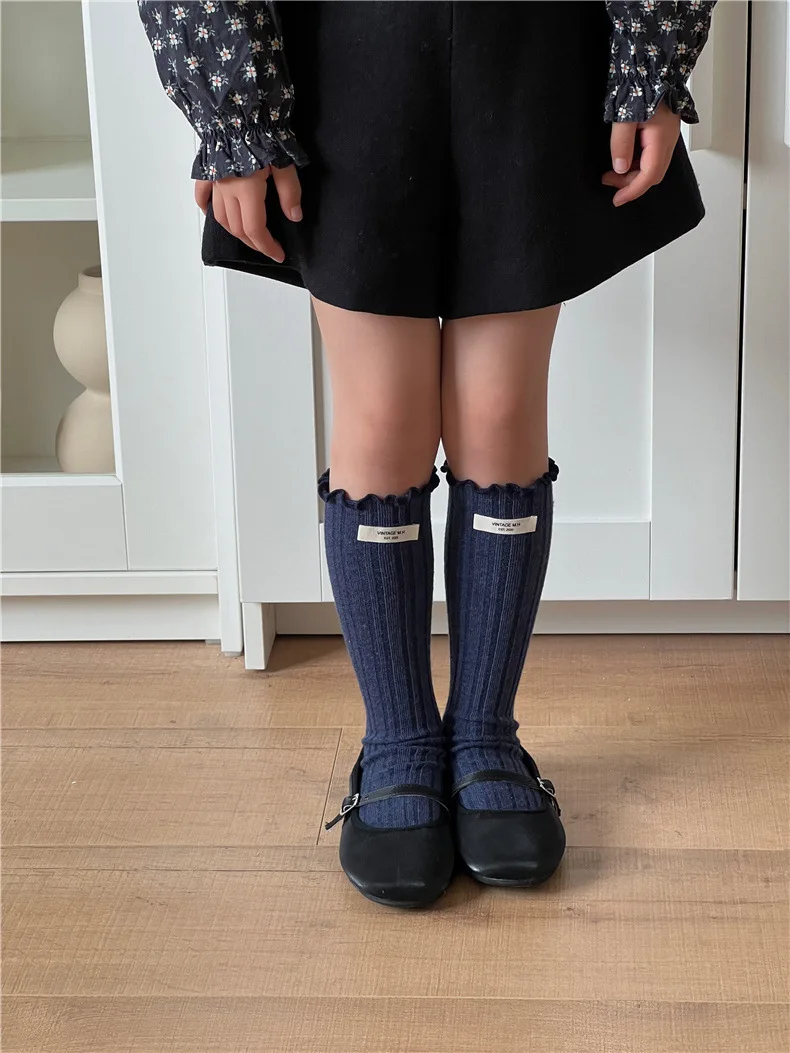 2025 Spring New Sweet Children Girls Straight Socks Fungus Ruffle Letter Labeling Girl's Socks Tube Loose Pile Socks