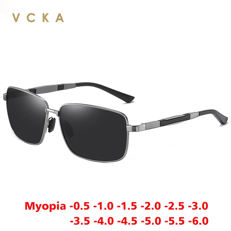 VCKA aluminiowe okulary przeciwsłoneczne dla krótkowzroczności mężczyźni kobiety spolaryzowane kwadratowe gogle jazdy niestandardowe okulary korekcyjne -0,50 do -6,0