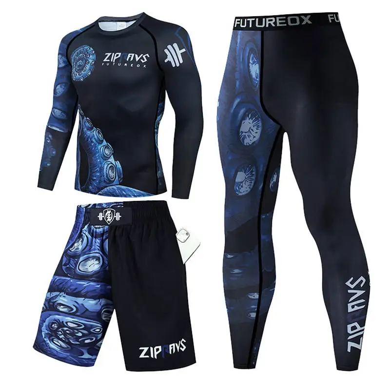 3 uds Muay Thai hombres MMA Kickboxing traje deportivo BJJ camisetas Rash Guard Fitness chándal camiseta de boxeo gimnasio conjunto para correr 86