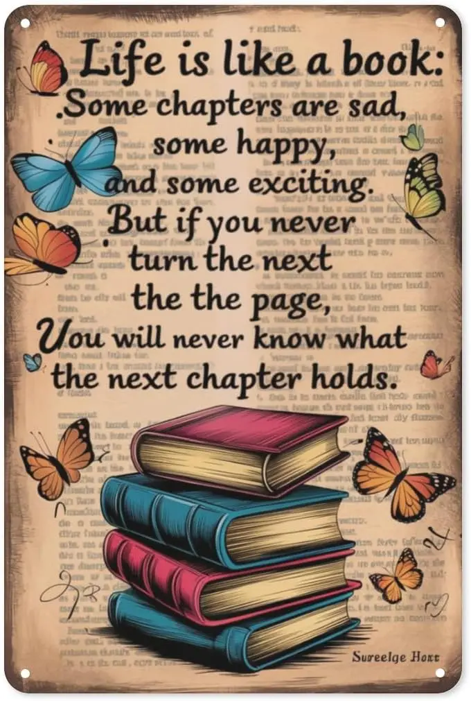 Book Metaphor Tin Sign 8X12IN Literary Metal Wall Art for Study Nook & Vintage Library Decor sign