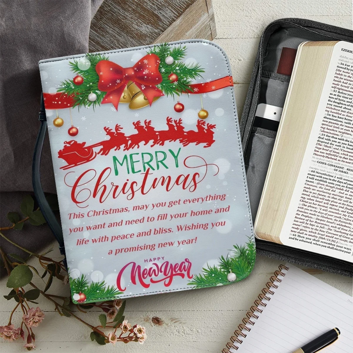 Women's Bible Bag Christmas Blessing Print Handbags for Lady Christianity Portable Study Book Holy Storage Boxes Christmas Gifts