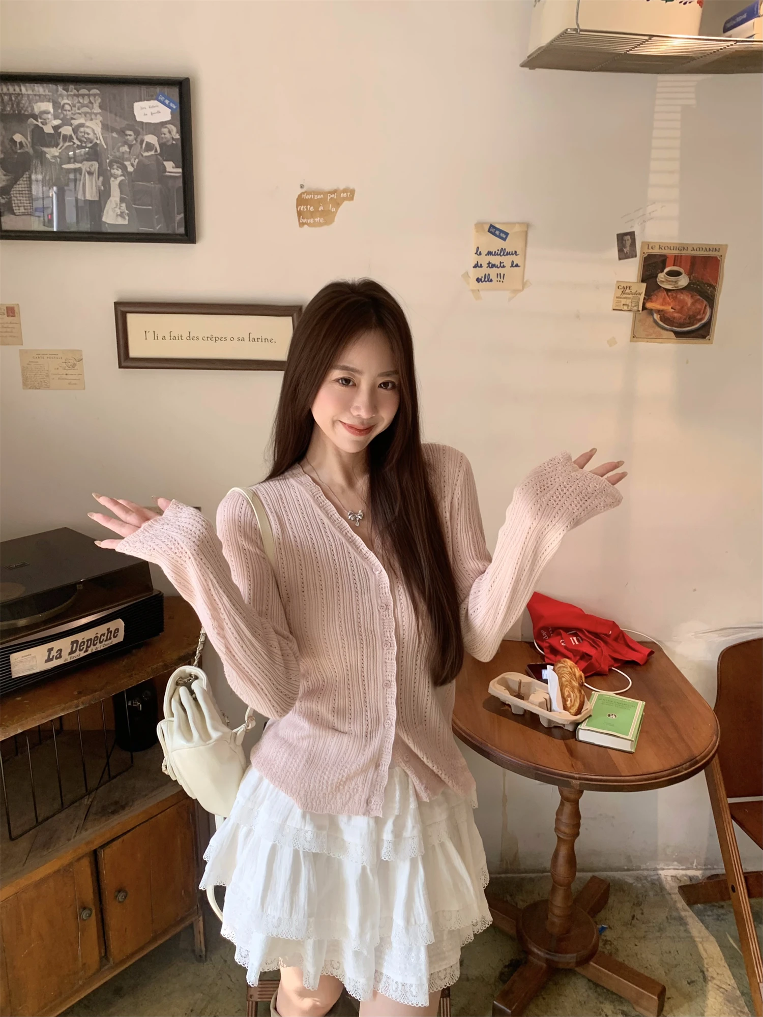 

Женский вязаный кардиган Milano Baby6 с открытыми плечами, длинный, мягкий, волнистый, двухцветный, с защитой от солнца, с крючком для декора, ажурный дизайн