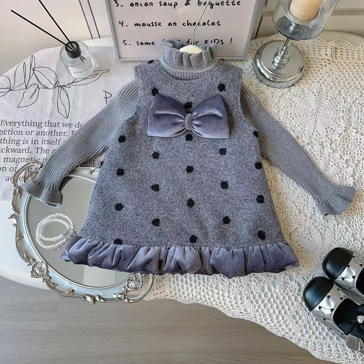 الشتاء 2-7 سنوات الفتيات سترة فستان 2026 جديد سميكة سترة القطن البولكا نقطة الدافئة أكمام فستان الدانتيل وسترة 90-140 سنتيمتر #2