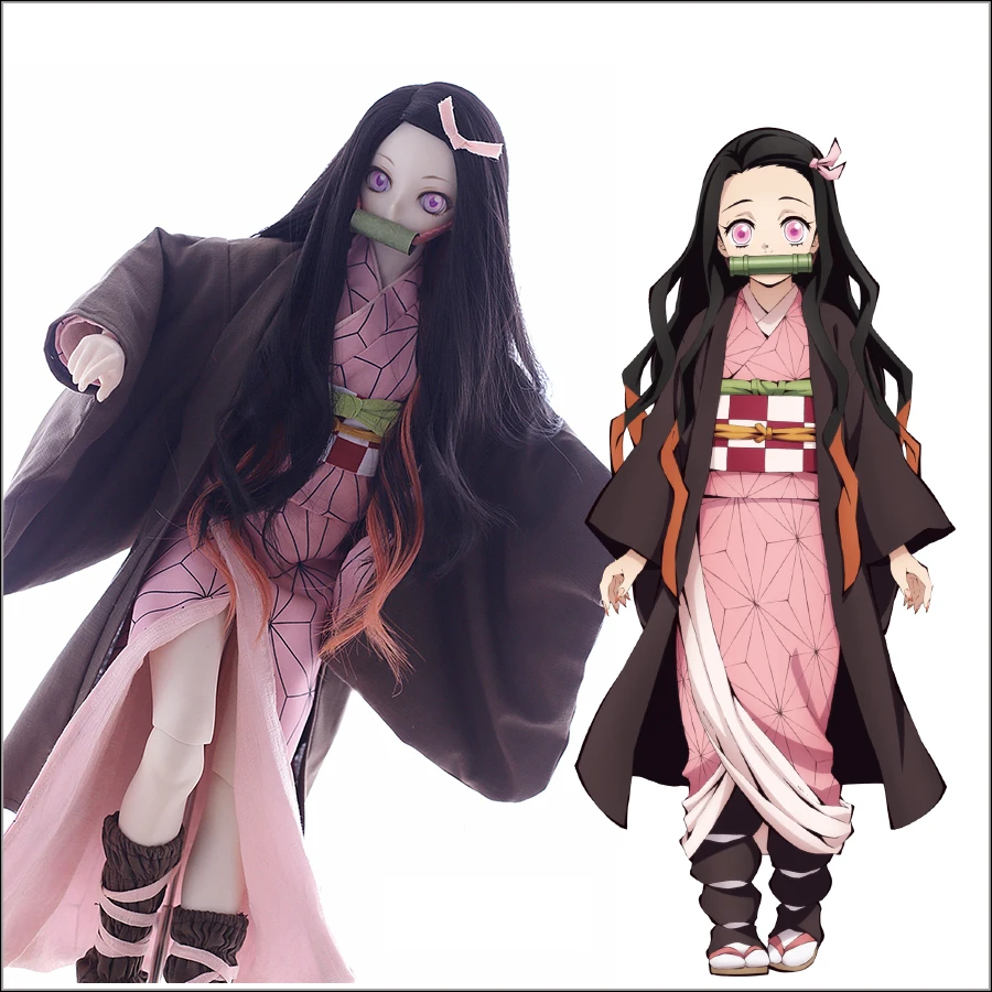 Accept Custom 1/3 1/4 Demon Slayer Kamado Nezuko Cosplay skirt Suit DDDY MSD Nezuko printed kimono BJD Doll Clothes Accessories