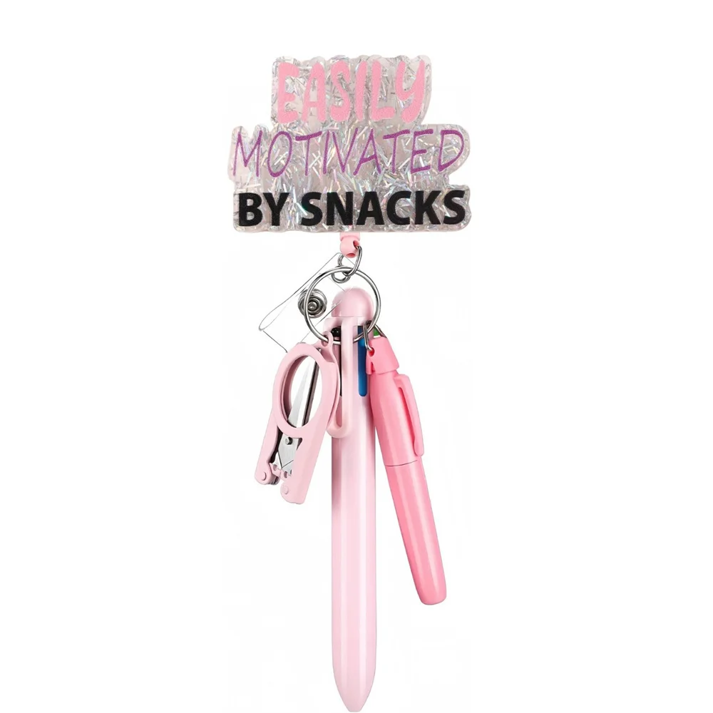 1pcs 5-In-1 Badge Clip Ballpoint Pen Highlighter Folding Scissor Nurse Pens Set For Business Office Student Doctor Nurse Ect