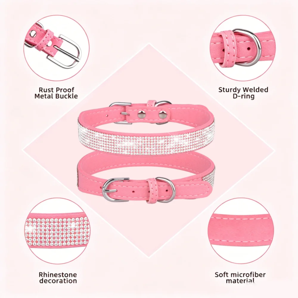 Glitzerndes Strass-Hundehalsband aus weichem Wildleder-Mikrofaser, langlebig und bequem für kleine und mittelgroße Hunde, Katzen, Welpen und Kätzchen – Detail 3