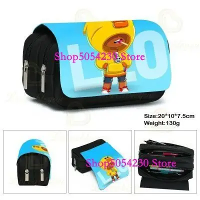 Estuche de lona elástico con estampado de figuras de anime para niños, estuche de lápices de gran capacidad de doble capa con diseño de Brawl-Star-Hero, material escolar