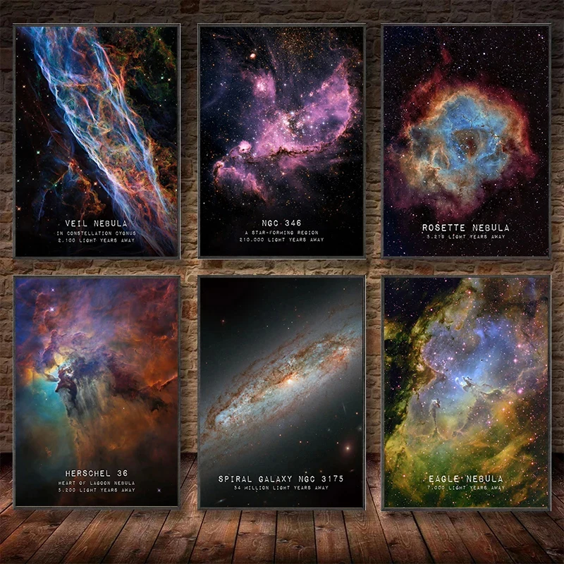 Universe Space Poster Prints Veil Rosette Nebula Black Hole Galaxy Canvas Painting Modern Wall Art Pictures Bedroom Home Deco