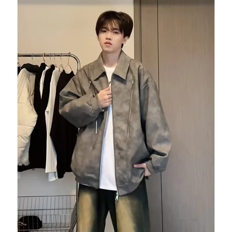 

Мужской осенне-зимний кардиган большого размера 250, открытый кардиган Jaet, американский мотоциклетный кожаный повседневный высококачественный сенсационный кардиган