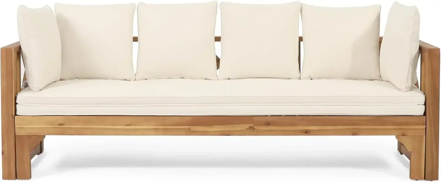 Rozkładana sofa rozkładana Varney Outdoor z drewna akacjowego, 78,5 "szer. x 26" gł. x 24,25" wys., тик + beż