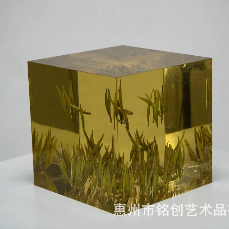 Transparent resin ornaments plant resin embedded with immortal tea cubes modern home study office ornaments