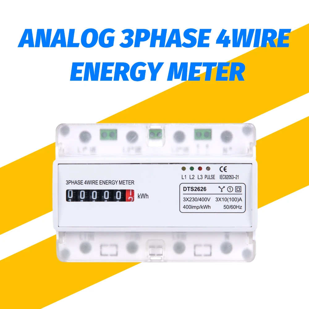 DIN Analog Three Phase 4 Wire Electronic Watt Power Energy Meter Voltage Current Wattmeter kWh 380V 100A AC LCD Counter